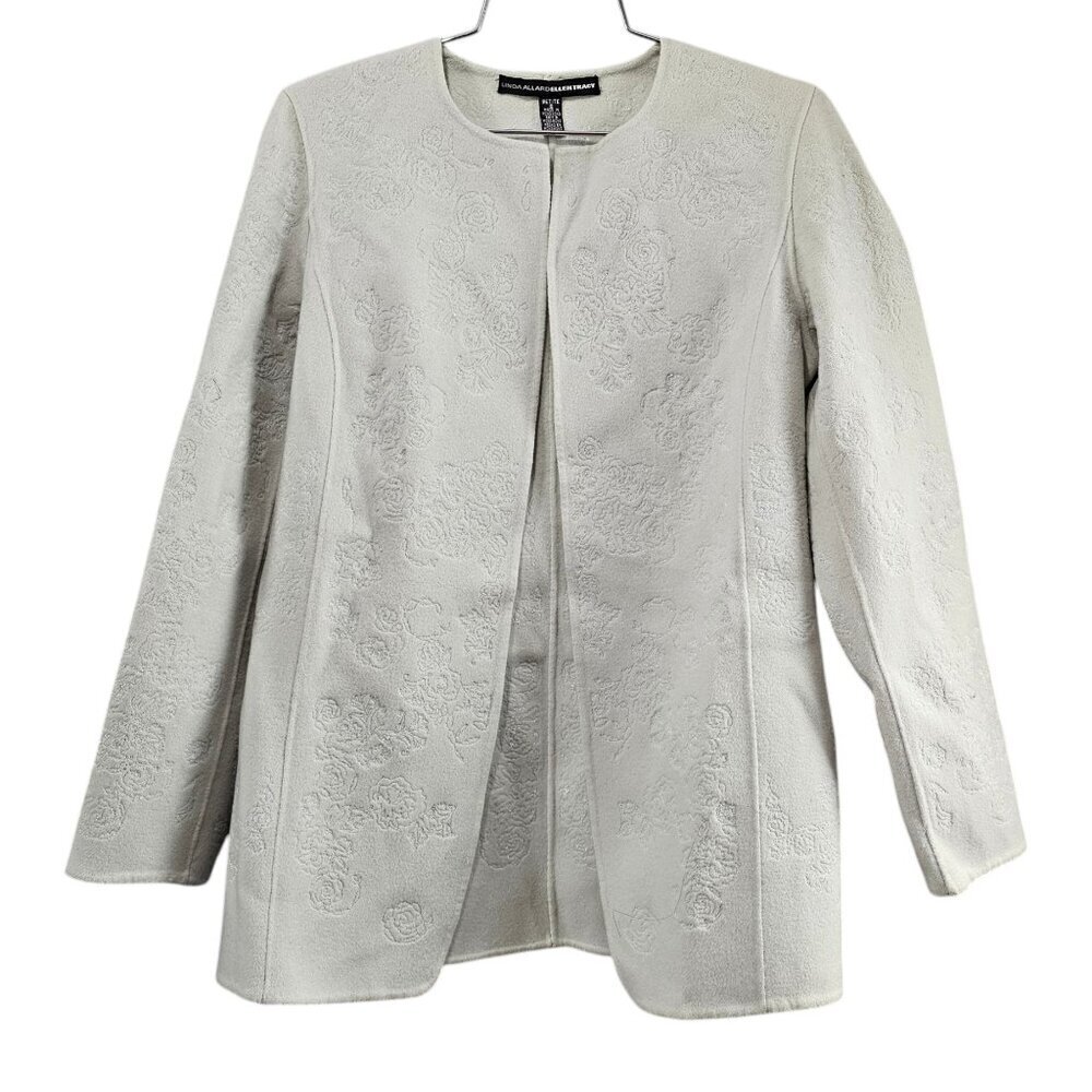 Linda Allayed Ellen Tracy Gray Floral Embroidered Vintage Wool Cardigan Jacket